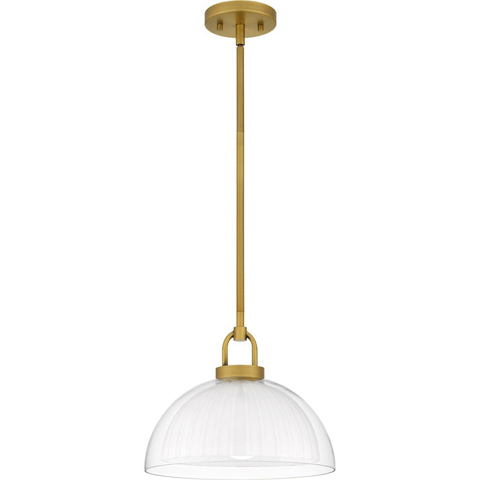 Quoizel Jansen 1 Light Pendant, Brushed Gold/Clear/Opal Etched Glass