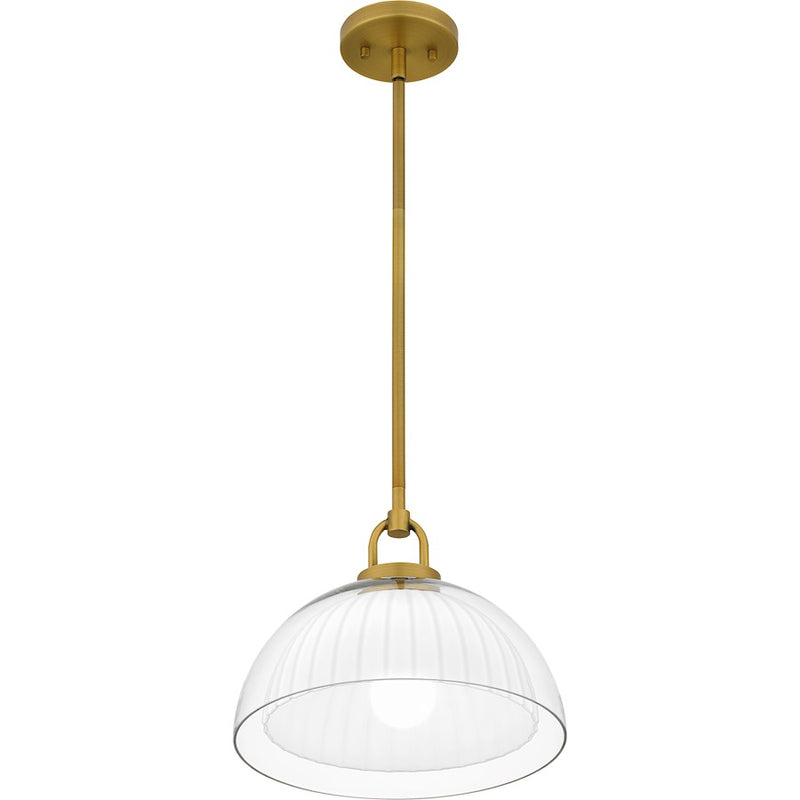 Quoizel Jansen 1 Light Pendant, Brushed Gold/Clear/Opal Etched Glass