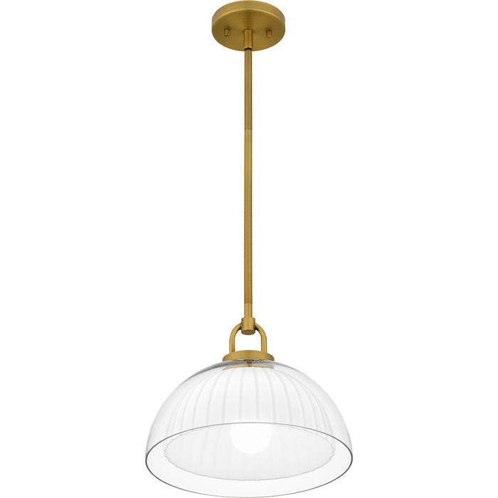 Quoizel Jansen 1 Light Pendant, Brushed Gold/Clear/Opal Etched Glass