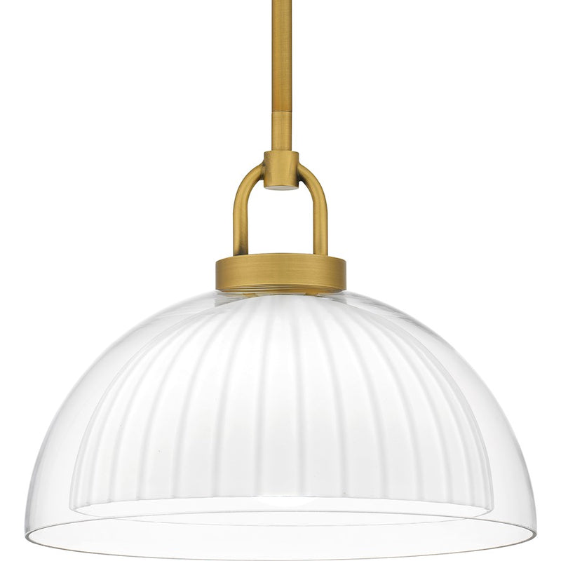 Quoizel Jansen 1 Light Pendant, Brushed Gold/Clear/Opal Etched Glass