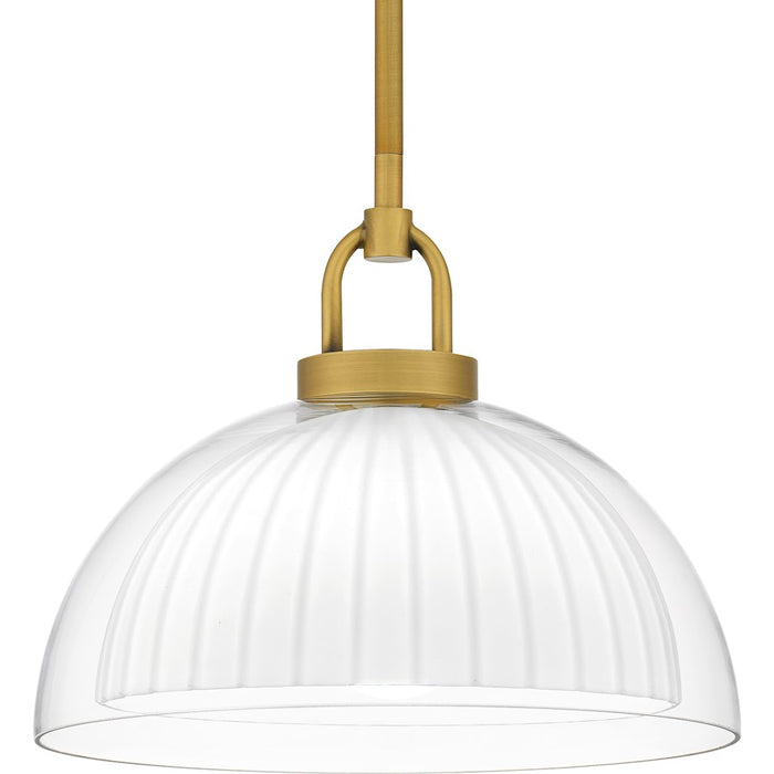 Quoizel Jansen 1 Light Pendant, Brushed Gold/Clear/Opal Etched Glass