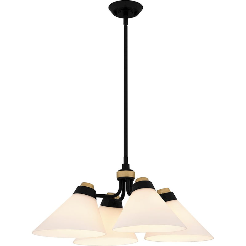 Quoizel Graft 24.5in 4-Light Pendant | Transitional Matte Black and Opal Etched Glass | Kitchen Island & Dining Room | Model QP6218MBK
