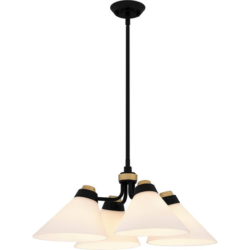 Quoizel Graft 24.5in 4-Light Pendant | Transitional Matte Black and Opal Etched Glass | Kitchen Island & Dining Room | Model QP6218MBK