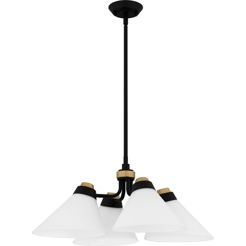 Quoizel Graft 24.5in 4-Light Pendant | Transitional Matte Black and Opal Etched Glass | Kitchen Island & Dining Room | Model QP6218MBK