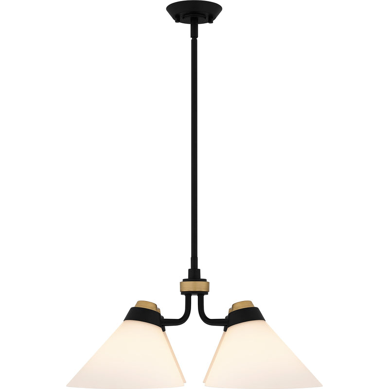Quoizel Graft 24.5in 4-Light Pendant | Transitional Matte Black and Opal Etched Glass | Kitchen Island & Dining Room | Model QP6218MBK