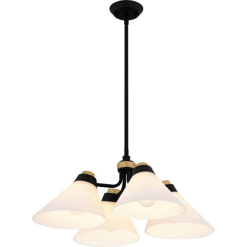 Quoizel Graft 24.5in 4-Light Pendant | Transitional Matte Black and Opal Etched Glass | Kitchen Island & Dining Room | Model QP6218MBK