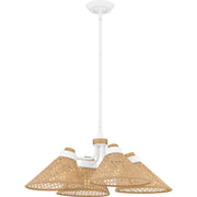 Quoizel Graft 24in 4-Light Pendant | Coastal Matte White and Rattan Caning | Kitchen Island & Dining Room | 24 x 24 x 9 in | Model QP6218W