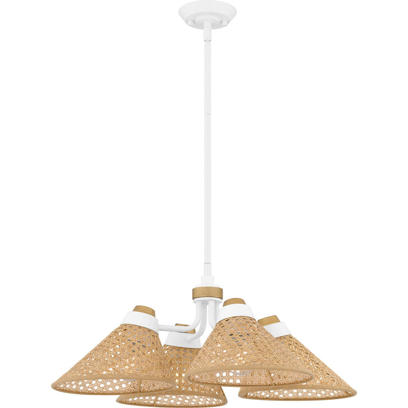 Quoizel Graft 24in 4-Light Pendant | Coastal Matte White and Rattan Caning | Kitchen Island & Dining Room | 24 x 24 x 9 in | Model QP6218W