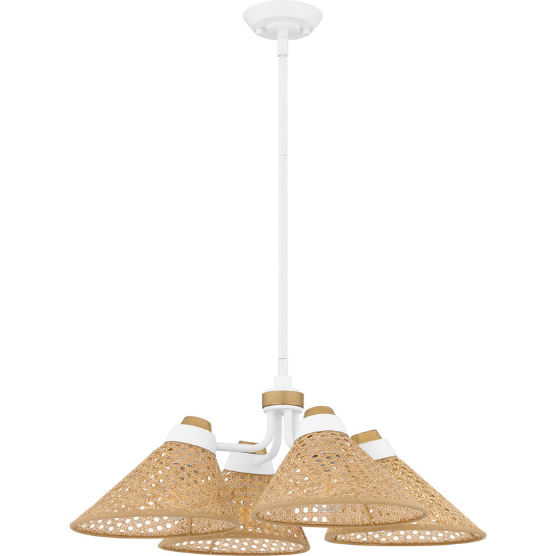 Quoizel Graft 24in 4-Light Pendant | Coastal Matte White and Rattan Caning | Kitchen Island & Dining Room | 24 x 24 x 9 in | Model QP6218W