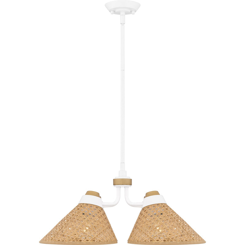 Quoizel Graft 24in 4-Light Pendant | Coastal Matte White and Rattan Caning | Kitchen Island & Dining Room | 24 x 24 x 9 in | Model QP6218W