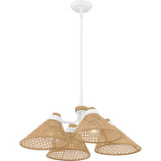 Quoizel Graft 24in 4-Light Pendant | Coastal Matte White and Rattan Caning | Kitchen Island & Dining Room | 24 x 24 x 9 in | Model QP6218W
