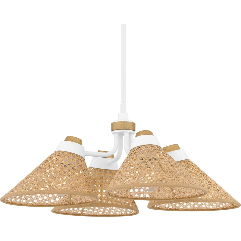 Quoizel Graft 24in 4-Light Pendant | Coastal Matte White and Rattan Caning | Kitchen Island & Dining Room | 24 x 24 x 9 in | Model QP6218W