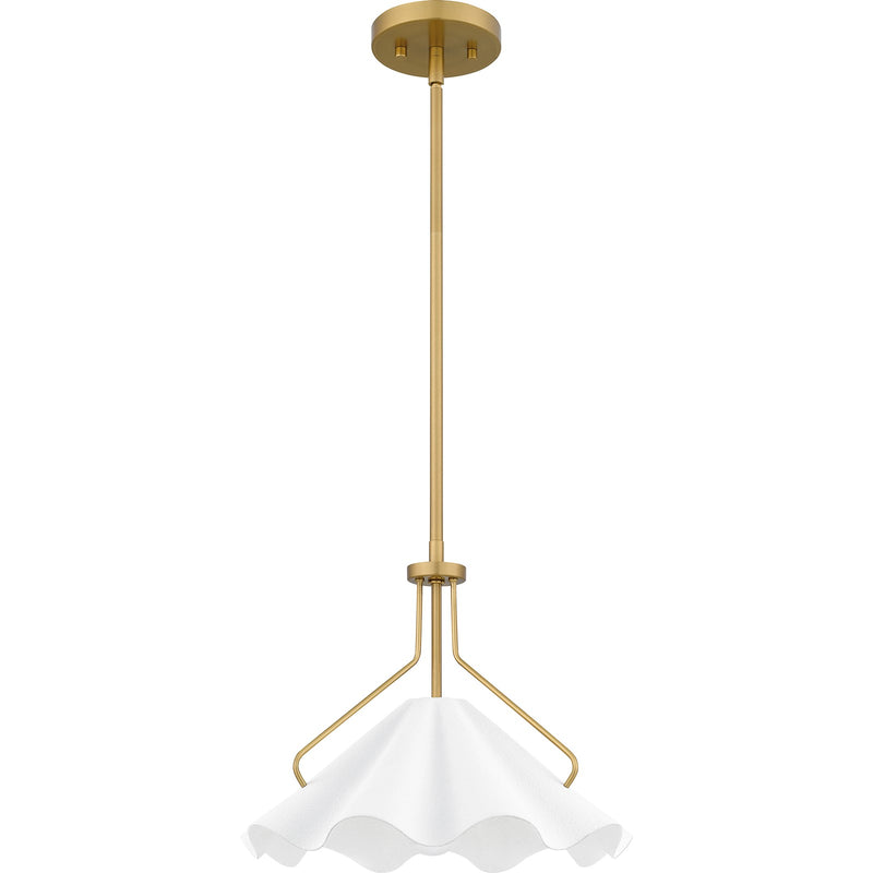 Quoizel Mejia 14in 1-Light Pendant | Modern Aged Brass and White Metal | Kitchen Island & Dining Room | 14 x 14 x 11.5 in | Model QP6219AB