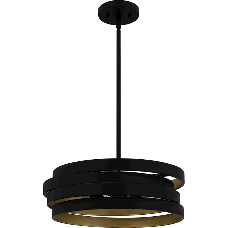 Quoizel Berner 16in 3-Light Pendant | Modern Industrial Matte Black and Gold Steel | Entryway & Home Office | 16 x 16 x 5.5 in | Model QP6223MBK