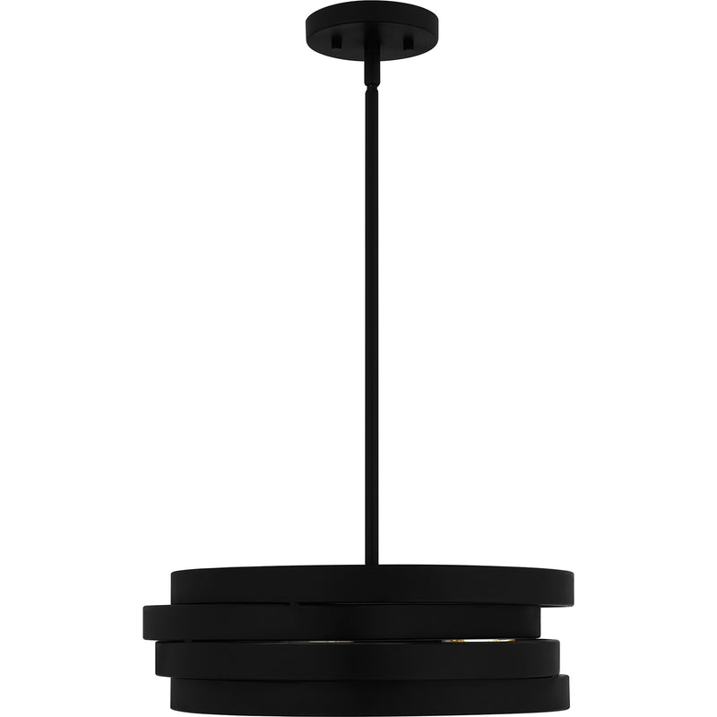 Quoizel Berner 16in 3-Light Pendant | Modern Industrial Matte Black and Gold Steel | Entryway & Home Office | 16 x 16 x 5.5 in | Model QP6223MBK