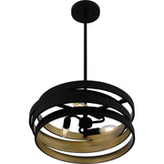 Quoizel Berner 16in 3-Light Pendant | Modern Industrial Matte Black and Gold Steel | Entryway & Home Office | 16 x 16 x 5.5 in | Model QP6223MBK