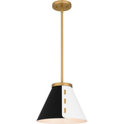 Quoizel Trette 12in 1-Light Pendant | Modern Brushed Weathered Brass and Black White Steel | Kitchen Island & Bar | Model QP6224BWS