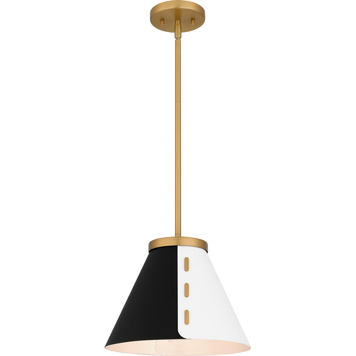 Quoizel Trette 12in 1-Light Pendant | Modern Brushed Weathered Brass and Black White Steel | Kitchen Island & Bar | Model QP6224BWS
