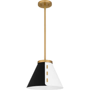 Quoizel Trette 12in 1-Light Pendant | Modern Brushed Weathered Brass and Black White Steel | Kitchen Island & Bar | Model QP6224BWS