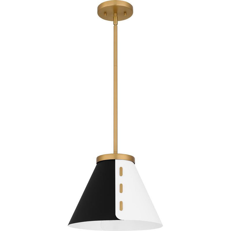 Quoizel Trette 12in 1-Light Pendant | Modern Brushed Weathered Brass and Black White Steel | Kitchen Island & Bar | Model QP6224BWS