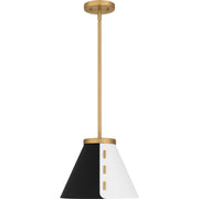 Quoizel Trette 12in 1-Light Pendant | Modern Brushed Weathered Brass and Black White Steel | Kitchen Island & Bar | Model QP6224BWS