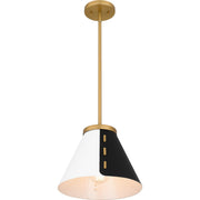 Quoizel Trette 12in 1-Light Pendant | Modern Brushed Weathered Brass and Black White Steel | Kitchen Island & Bar | Model QP6224BWS