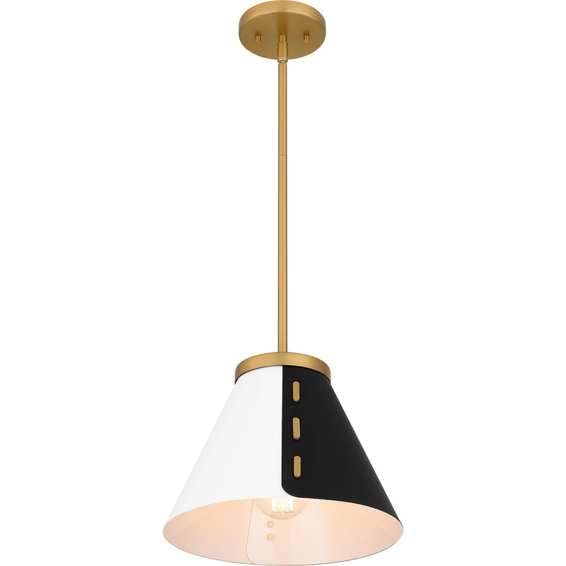 Quoizel Trette 12in 1-Light Pendant | Modern Brushed Weathered Brass and Black White Steel | Kitchen Island & Bar | Model QP6224BWS