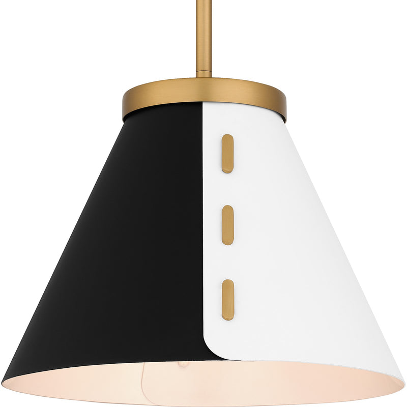 Quoizel Trette 12in 1-Light Pendant | Modern Brushed Weathered Brass and Black White Steel | Kitchen Island & Bar | Model QP6224BWS
