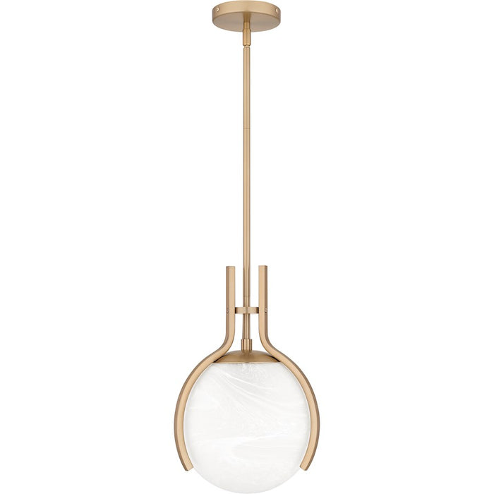 Quoizel Orbit 1 Light Pendant, Bronze Gold/Alabaster Glass