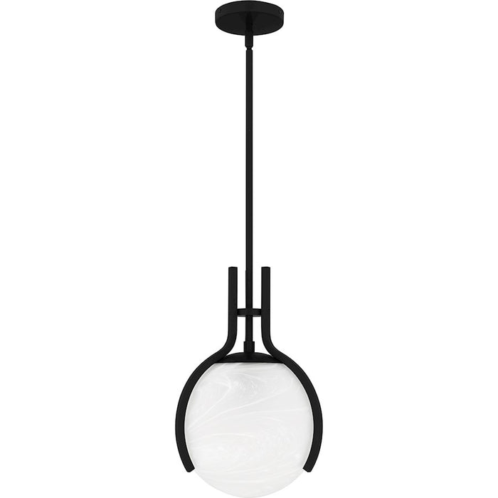 Quoizel Orbit 1 Light Pendant, Matte Black/Alabaster Glass