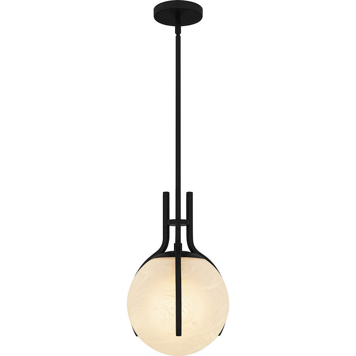 Quoizel Orbit 1 Light Pendant, Matte Black/Alabaster Glass