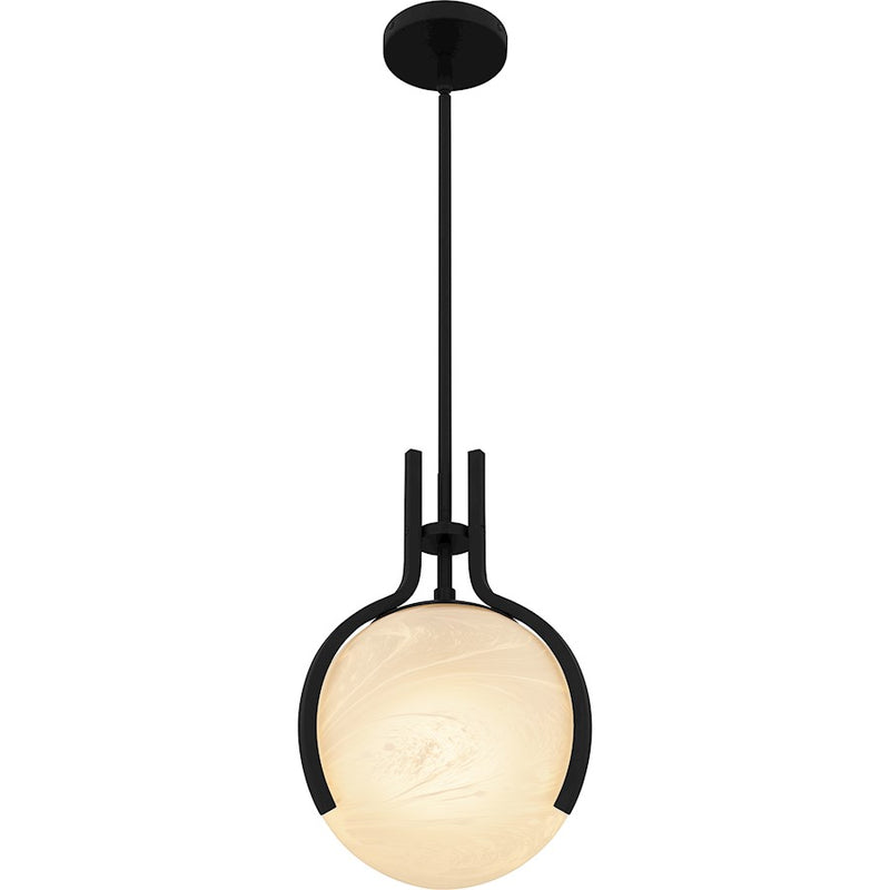 Quoizel Orbit 1 Light Pendant, Matte Black/Alabaster Glass