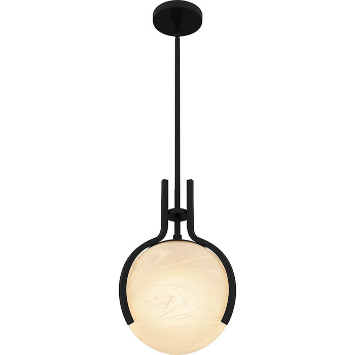 Quoizel Orbit 1 Light Pendant, Matte Black/Alabaster Glass