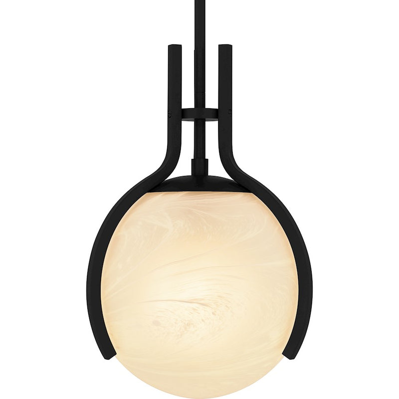 Quoizel Orbit 1 Light Pendant, Matte Black/Alabaster Glass