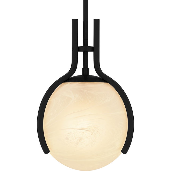 Quoizel Orbit 1 Light Pendant, Matte Black/Alabaster Glass