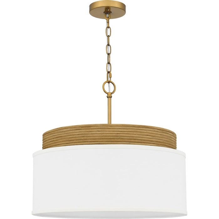 Quoizel Malia 4 Light Pendant, Brushed Gold/White Linen Fabric