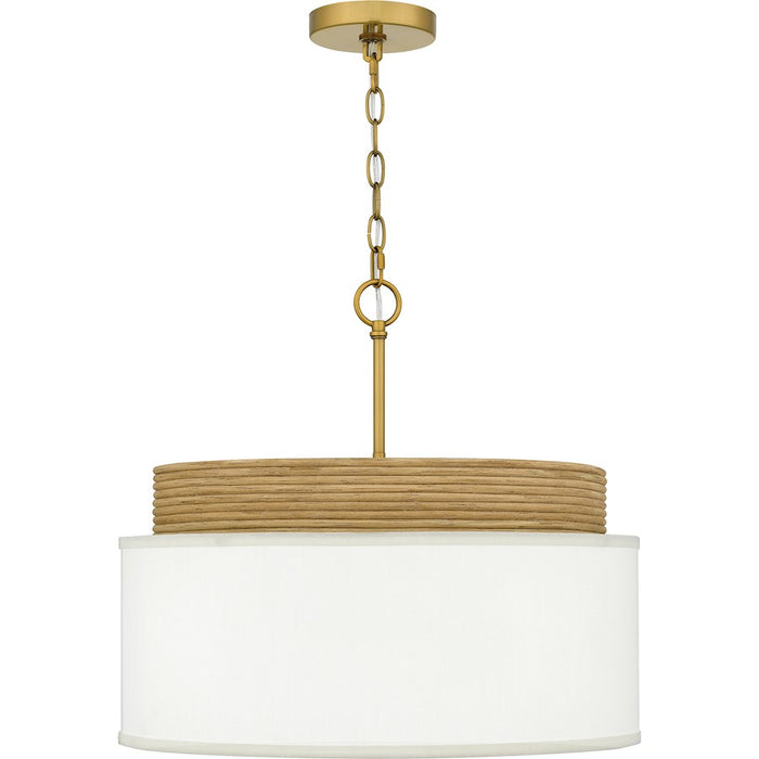 Quoizel Malia 4 Light Pendant, Brushed Gold/White Linen Fabric