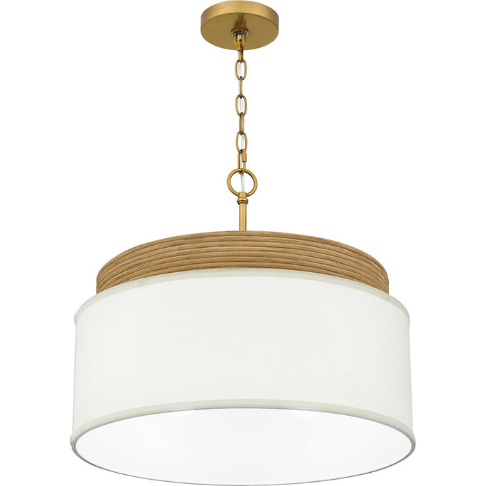 Quoizel Malia 4 Light Pendant, Brushed Gold/White Linen Fabric