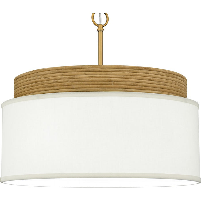 Quoizel Malia 4 Light Pendant, Brushed Gold/White Linen Fabric