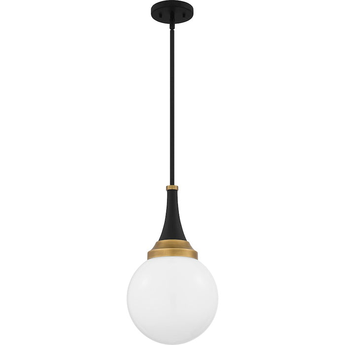 Quoizel Arlo 1 Light Pendant, Matte Black/Clear Opal Glass