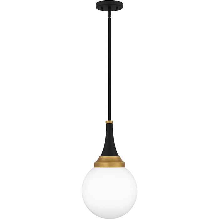 Quoizel Arlo 1 Light Pendant, Matte Black/Clear Opal Glass