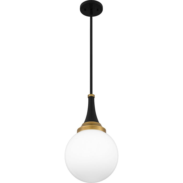 Quoizel Arlo 1 Light Pendant, Matte Black/Clear Opal Glass