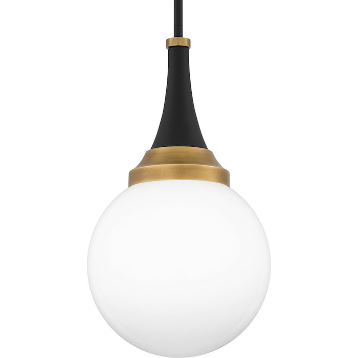 Quoizel Arlo 1 Light Pendant, Matte Black/Clear Opal Glass