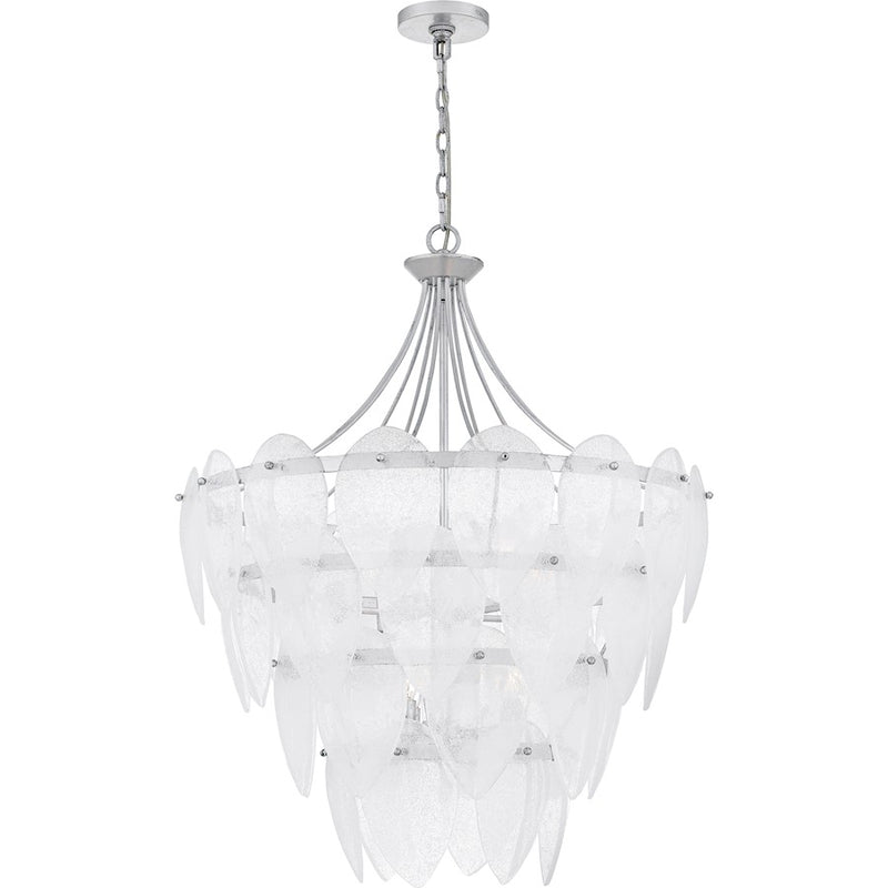Quoizel Lilestone 7Light Pendant, Silver Leaf/Clear Seedy Glass