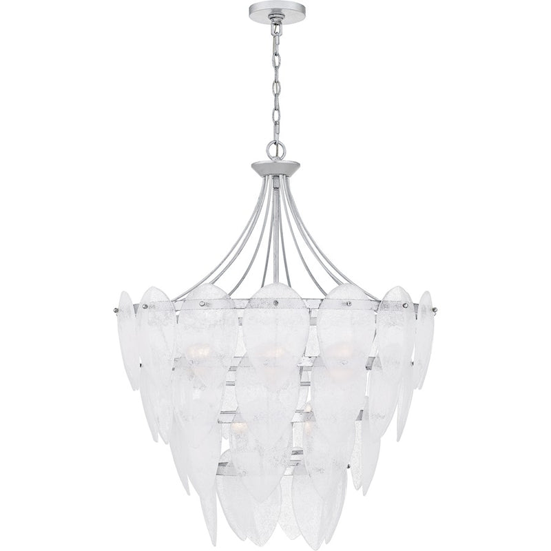 Quoizel Lilestone 7Light Pendant, Silver Leaf/Clear Seedy Glass