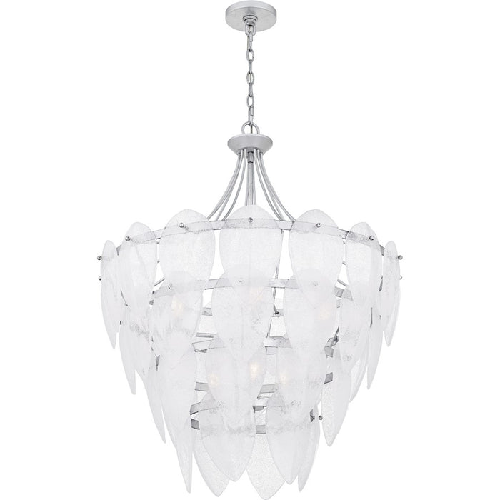 Quoizel Lilestone 7Light Pendant, Silver Leaf/Clear Seedy Glass