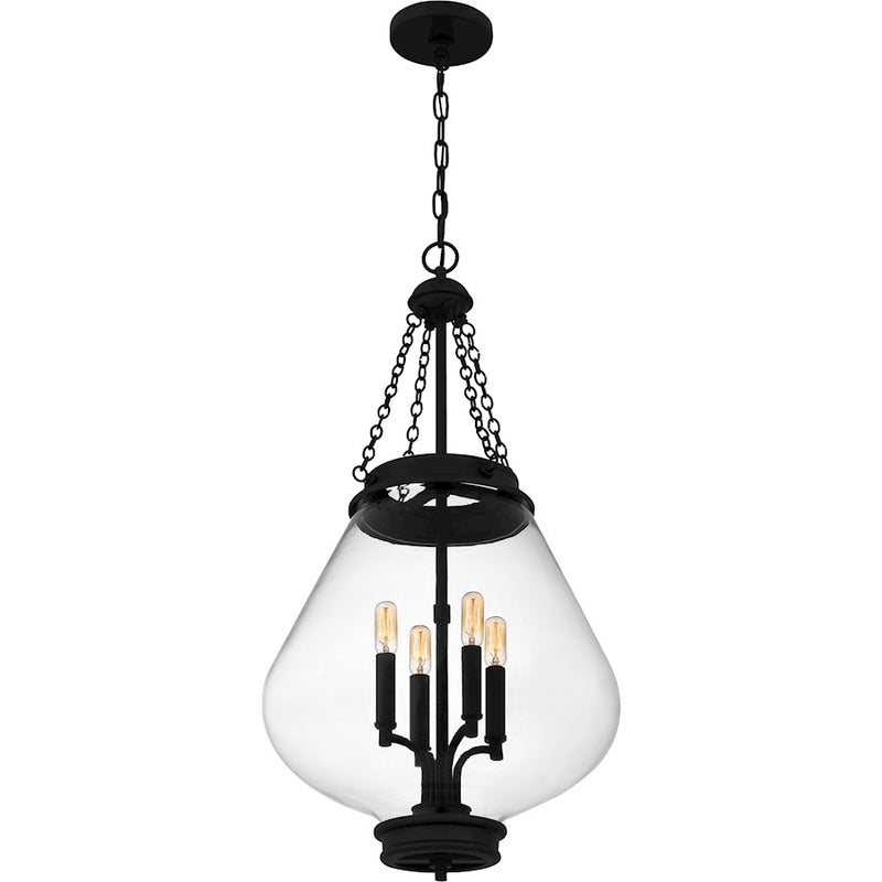 Quoizel Wallace 4Light Pendant, Matte Black/Clear Glass