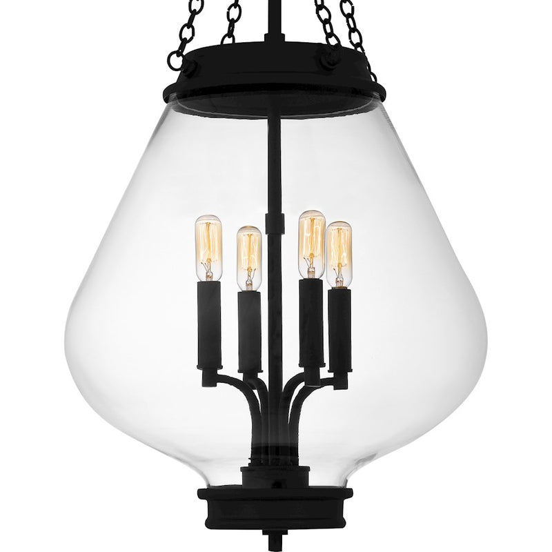 Quoizel Wallace 4Light Pendant, Matte Black/Clear Glass