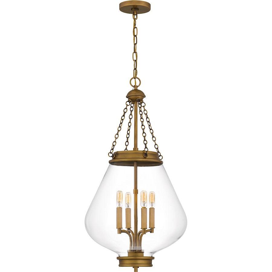 Quoizel Wallace 4Light Pendant, Weathered Brass/Clear Glass - QP6803WS