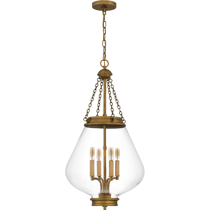 Quoizel Wallace 4Light Pendant, Weathered Brass/Clear Glass